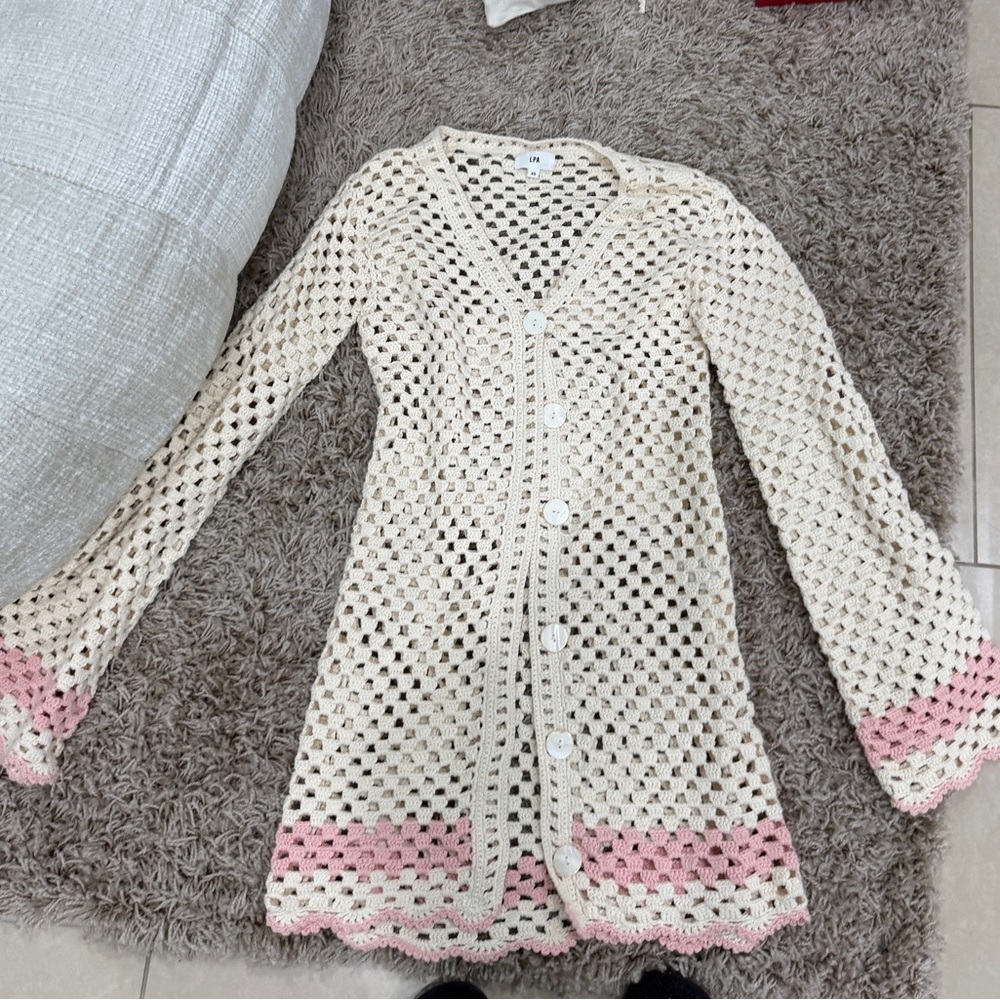 LPA Cream and Pink Crochet Mini Dress